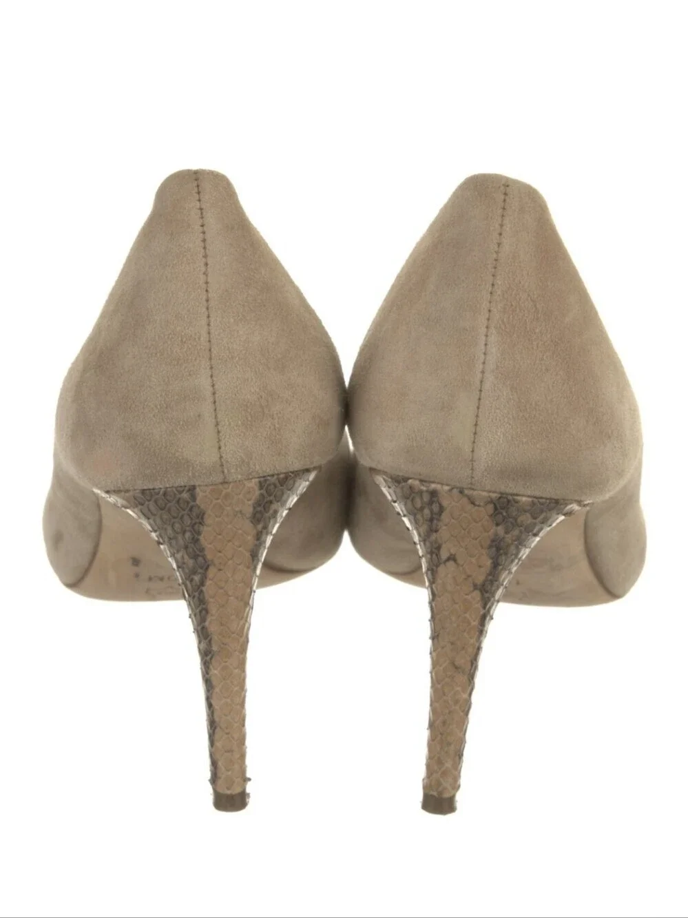 Tory Burch, Taupe Suede Pump with Textured Snakeskin Heel, Size 10